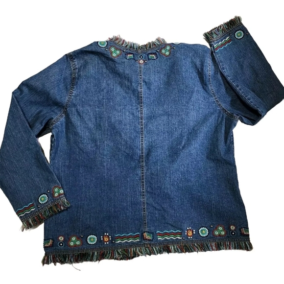 Chico's Embroidered Denim Jacket - Blue and Green - Picture 10 of 10
